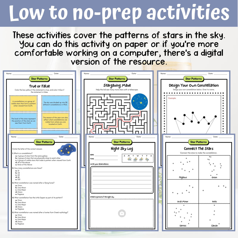 Patterns of Stars Activity & Answer Key 4th Grade Earth & Space Science