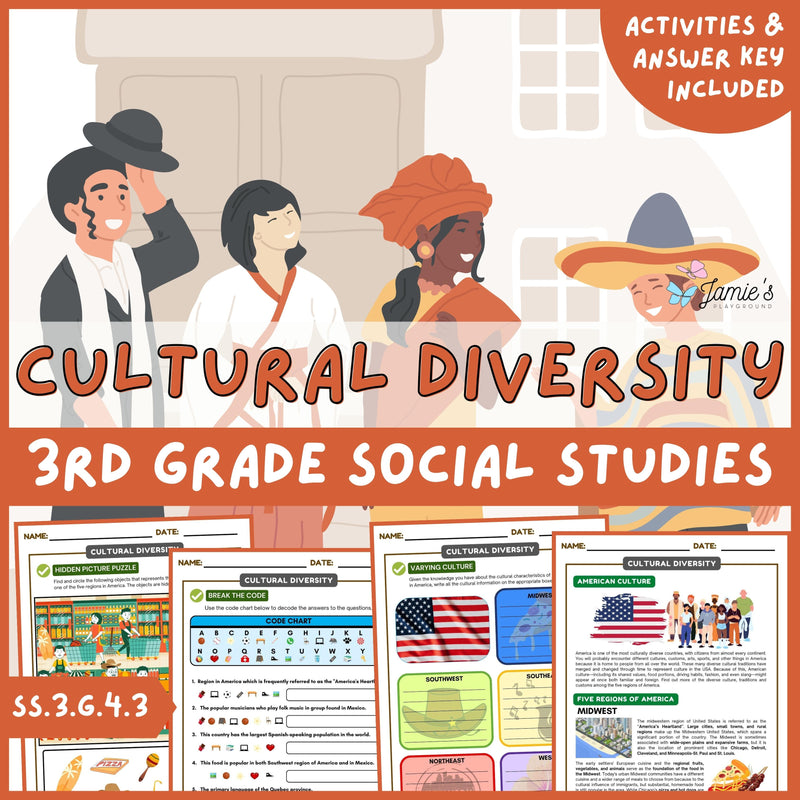 Cultural Diversity Activity & Answer Key 3rd Grade Social Studies