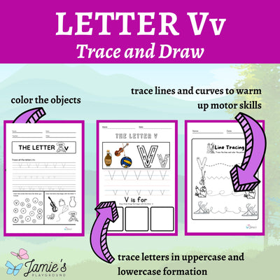 Alphabet Tracing & Writing Activity | Handwriting Practice Worksheet - Letter V