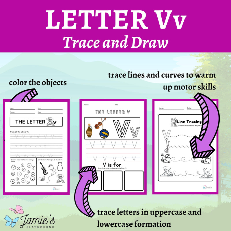 Alphabet Tracing & Writing Activity | Handwriting Practice Worksheet - Letter V