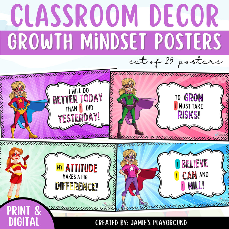 Editable Posters 2 - EDITABLE Superhero Growth Mindset Posters