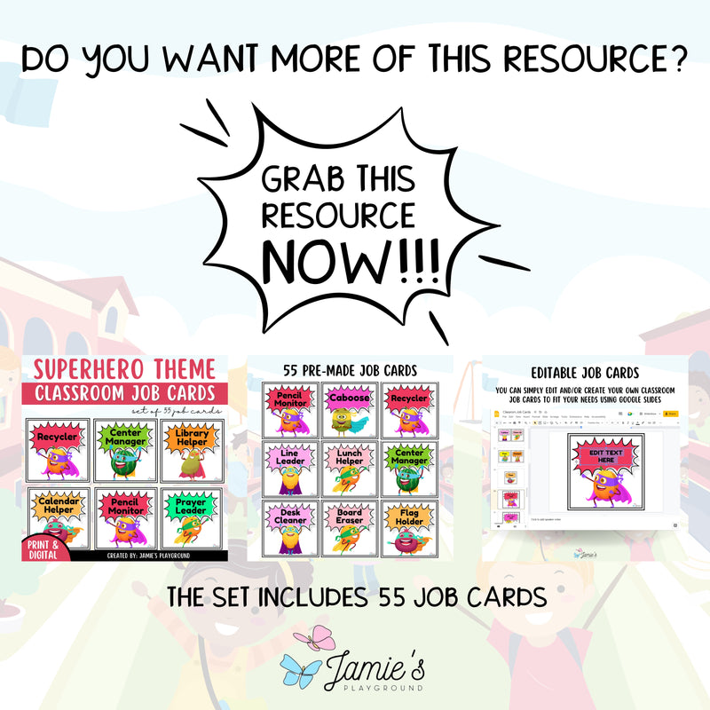 FREE - Superhero Classroom Job Chart: Classroom Helper Student Job