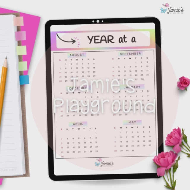 Editable Teacher Binder | Year and Month at a Glance Calendar 2023 | Rainbow theme