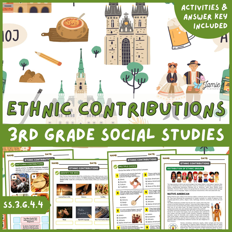 Ethnic Contributions to America Activity & Answer Key 3rd Grade Social Studies