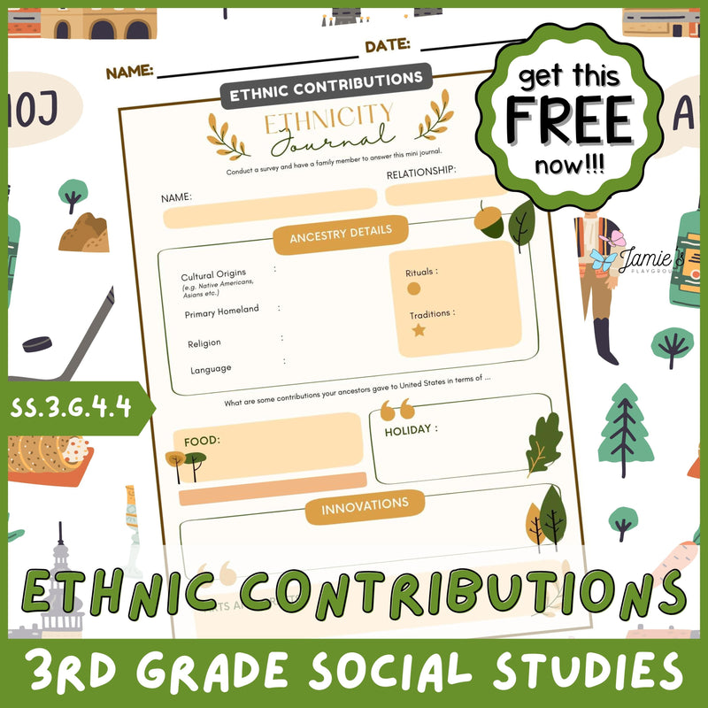 FREE All About My Ancestors Social Studies Ethnicity Journal