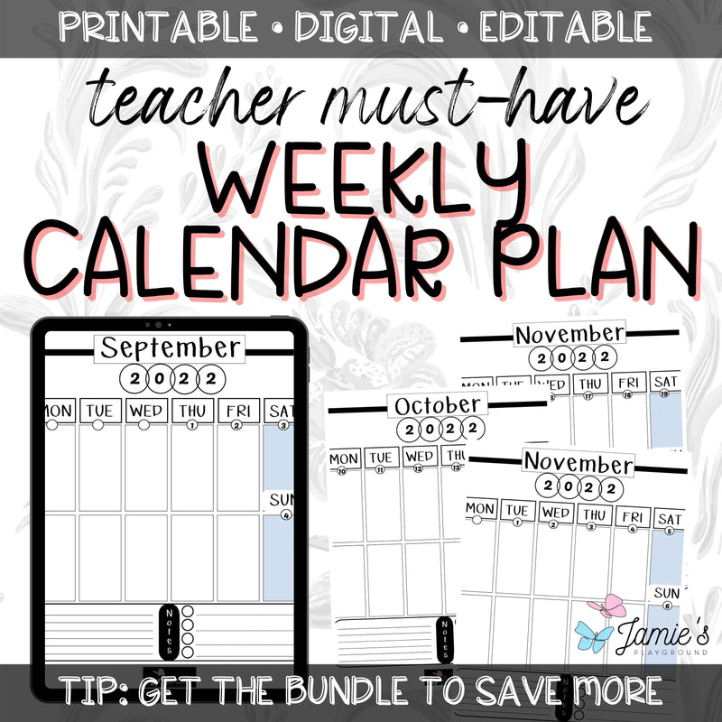 Editable Teacher Binder | Weekly Lesson Plans and Calendar 2023 | Black & White theme