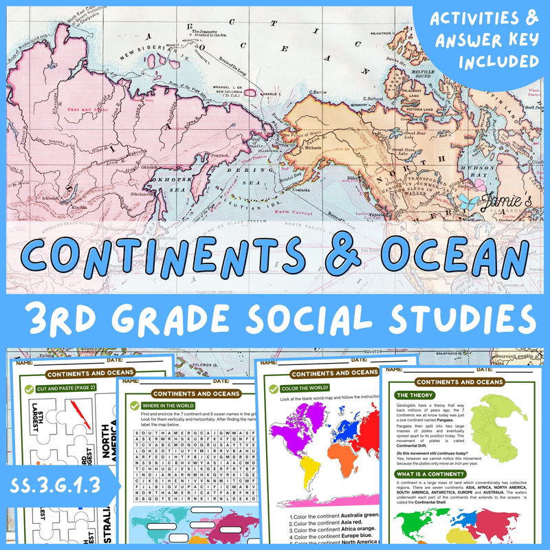 Continents and Oceans Activity & Answer Key 3rd Grade Social Studies