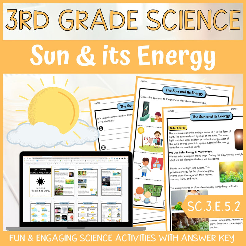 Solar Energy Activity & Answer Key 3rd Grade Earth & Space Science