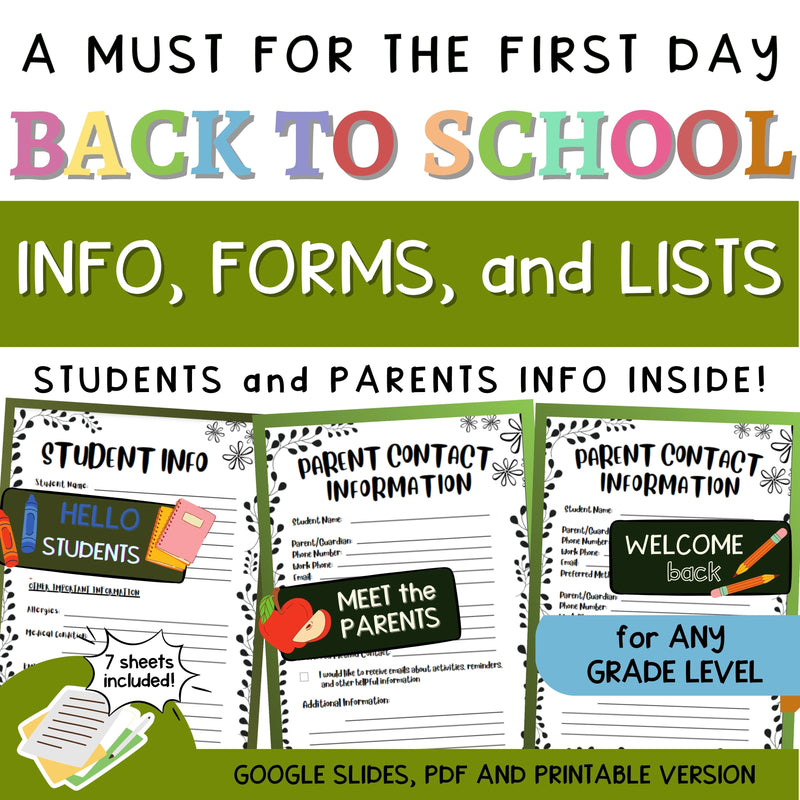 Parent Teacher Communication Log | Back to School Forms and Checklist