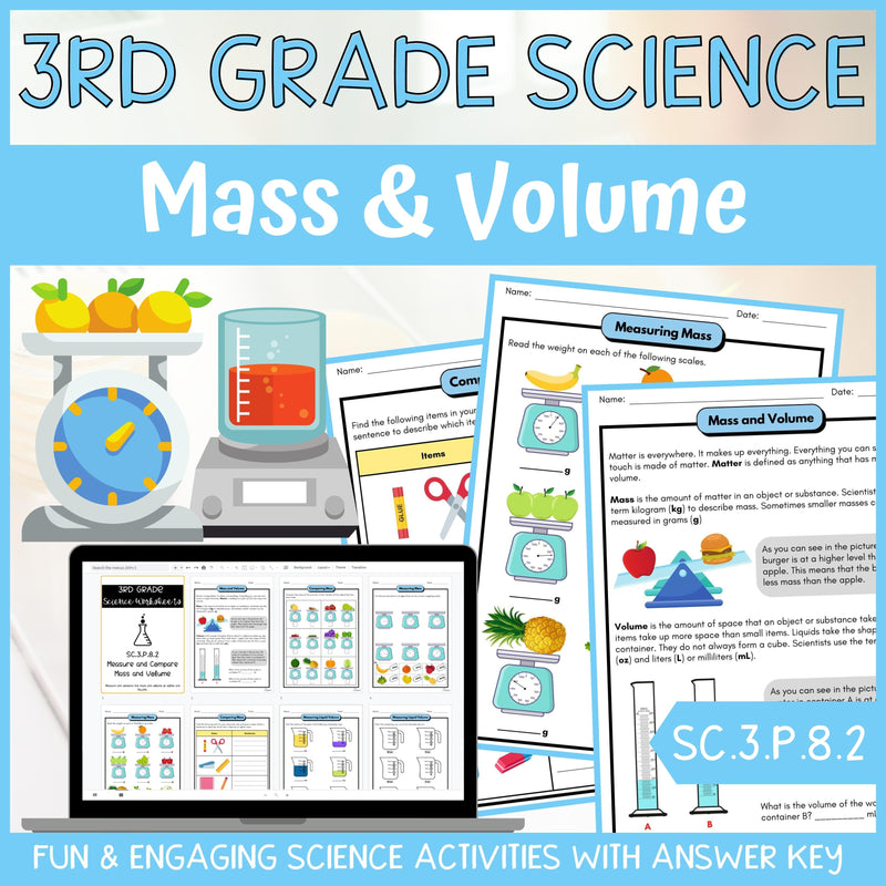 Mass and Volume Activity & Answer Key 3rd Grade Physical Science