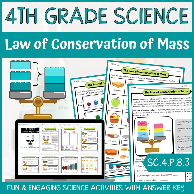 Law of Conservation of Mass Activity & Answer Key 4th Grade Physical Science