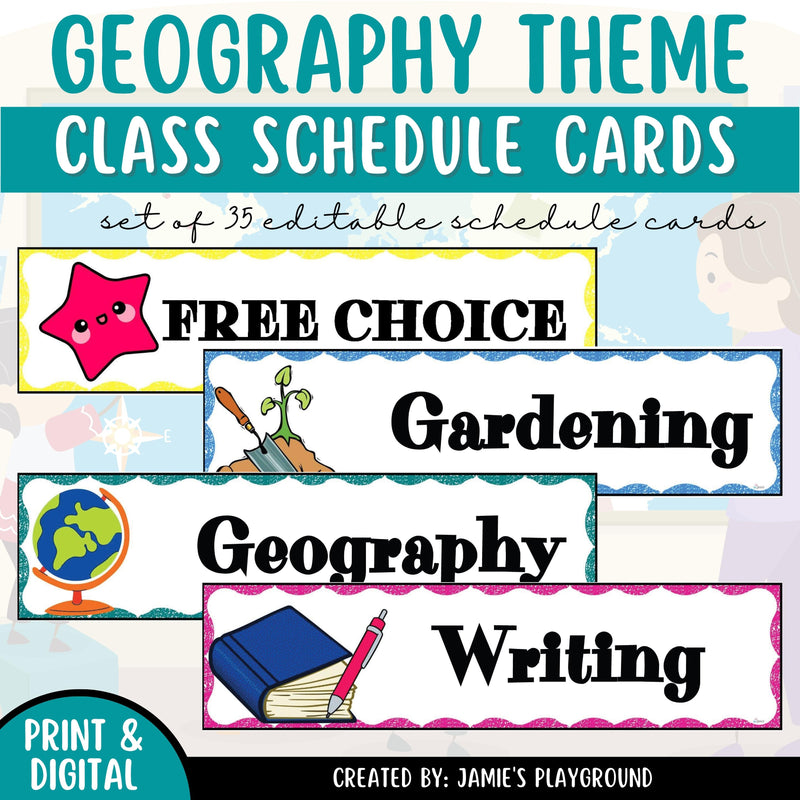 Classroom Schedule Cards 2 - EDITABLE Geography Daily Visual Schedule Cards