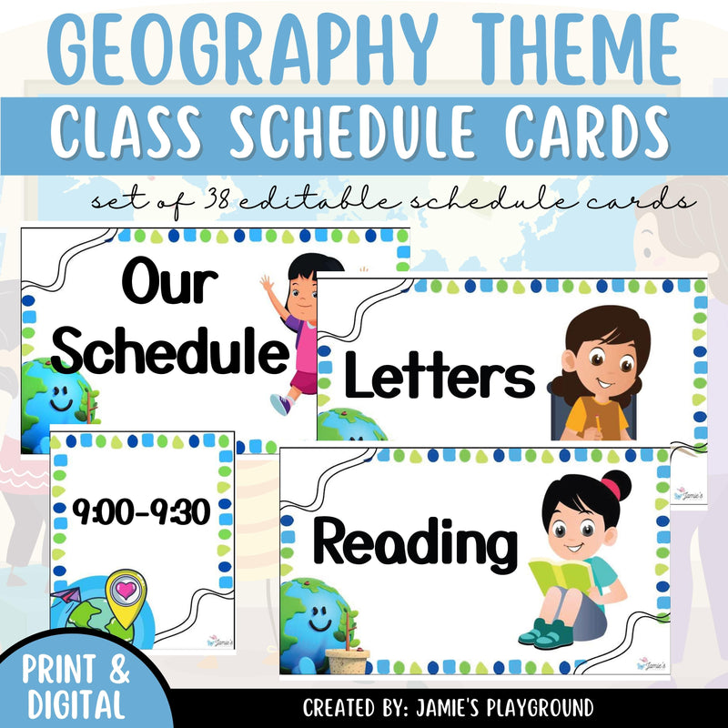 Classroom Schedule Cards 1 - EDITABLE Geography Daily Visual Schedule Cards