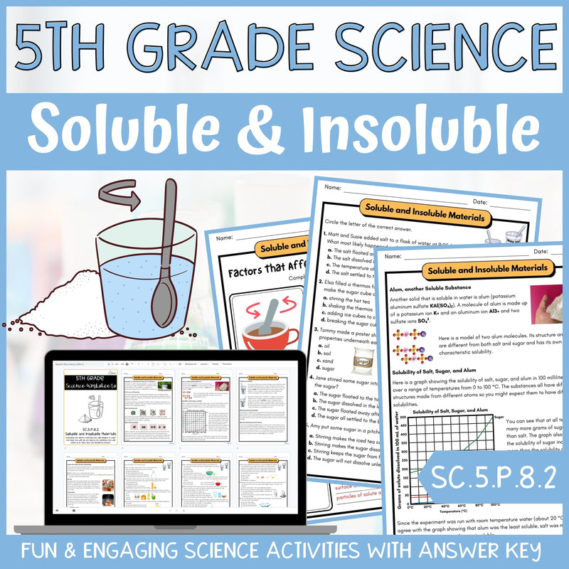 Soluble and Insoluble 5th Grade Physical Science Activities & Answer Key