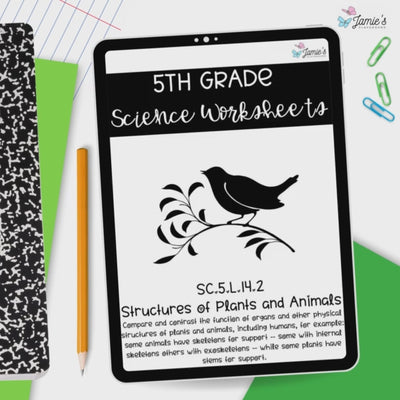 Plant and Animal Structures Activity & Answer Key 5th Grade Life Science